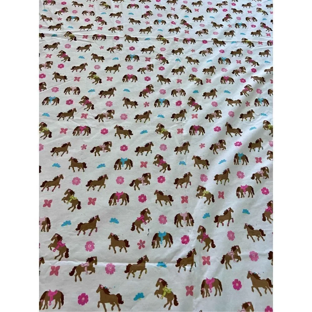CIRCO FLAT SHEET FULL HORSE PRINT WHITE BROWN PINK BLUE GREEN WESTERN FLORAL SHE